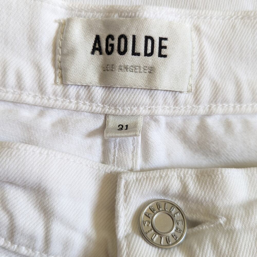Agolde Riley White High Rise Straight Crop Stretch Button Fly Jeans - Picture 3 of 5